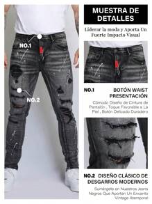 Logeqi® Men Men's Gothic Street Art Ripped Jeans With Patches - Black - View 2