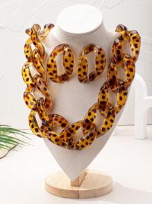 1set 2024 New Leopard Print Necklace & Earrings Personalized Exaggerate Necklace, For Women