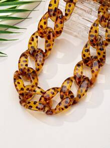 1set 2024 New Leopard Print Necklace & Earrings Personalized Exaggerate Necklace, For Women