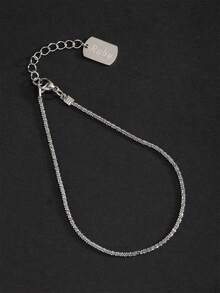 1pc Beach Style Women's Shiny Silver & Gold Stainless Steel Name Pendant Anklet - Silver - View 28