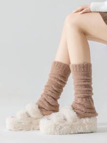 1 Đôi tất chân bằng vải nhung ấm áp cho bé gái, tất mềm mại thoáng khí và thoải mái cho mùa thu đông, tất lông cho trẻ em - Màu Khaki - Xem 1