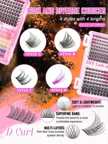 392 piezas Racimos de pestañas individuales coloridas de gran capacidad con tallo ancho, rizado D, de 10-16 mm, con temática de Halloween, para DIY. Volumen dramático y 7 colores mezclados, look natural, extra grueso, efecto plumoso, ultra suave, super ligero, pestañas postizas individuales reusables segmentadas, kit de extensión de pestañas para uso en casa en Halloween, cosplay y vida diaria