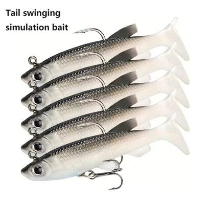 1pc/5pcs Realistic Soft Fishing Lures With Hook, Wiggle Tail Baits, Lifelike Bionic Fishing Fake Bait, Suitable For Freshwater And Saltwater Fishing Gear, Fishing Accessories
