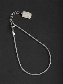 1pc Beach Style Women's Shiny Silver & Gold Stainless Steel Name Pendant Anklet - Silver - View 19