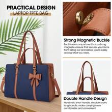 Laptop Bag For Women 15.6 Inch Laptop Tote Bag Waterproof Leather Computer Bag Large Lightweight Briefcase Professional Business Office Work Bag - Navy Blue - View 6