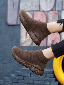 Women's Breathable Knitted Sock Sneakers, Fashion Thick Sole Casual Sports Shoes