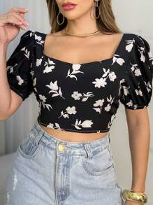 Corset Blouses With New Printed Bodice - Black - View 1