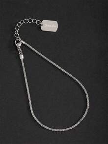 1pc Beach Style Women's Shiny Silver & Gold Stainless Steel Name Pendant Anklet - Silver - View 40