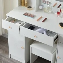 White Dressing Table LED Mirror 3 Drawers Stool Vanity Desk Makeup Set Bedroom - White - View 8