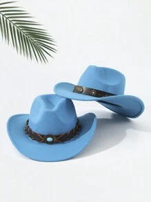 2 szt. Unisex haftowany pasek na głowę bydła wystrój Boho kowboj/kowboj miękki filcowy kapelusz fedora, na zewnątrz, na co dzień, na imprezę, lato, zimę