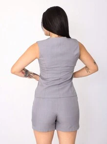 Women's Vest And Shorts Set In Luís Twill Fabric - 灰色 - 查看 4