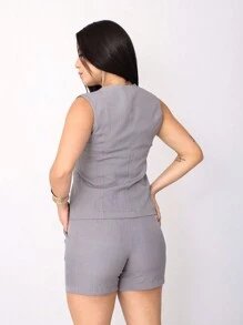 Women's Vest And Shorts Set In Luís Twill Fabric - 灰色 - 查看 3