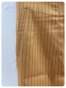 ADD MODA FEMININA EIRELI Women's Plaid Pants, High Waist, Stripes, Casual, Formal, Modern Elegant, Sophisticated, National Shipping Refresh Your Summer, - Màu Khaki - Xem 2