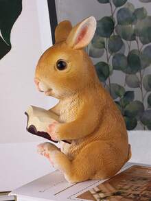 1pc Outdoor Garden Ornaments Solar Powered Resin Craft Rabbit Holding Flower Decoration For Garden - Burnt Orange - View 7