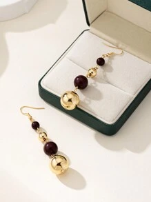 1pair Fashion Elegant Beaded Dangle Earrings In Orange, Black And Green Colors, For Work Or Leisure - Multicolor - View 11