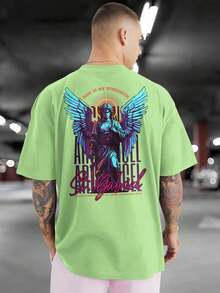 ST GABRIEL GOD Printed T-Shirt Front And Back 100% Cotton GPJ1 - 薄荷綠 - 查看 3