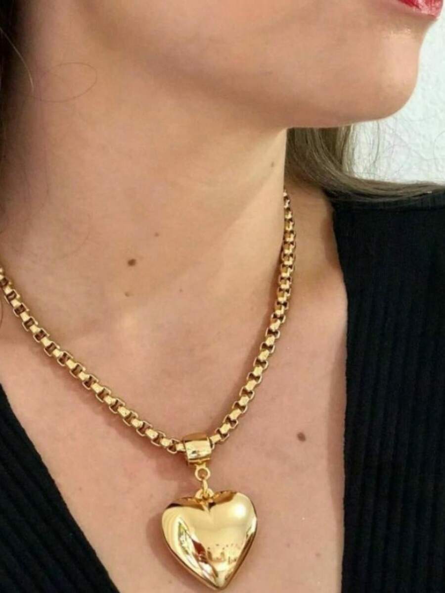 Women's Necklace Chain Cord Pendant Heart 18k Gold Plated Fast Shipping - Vàng - Xem 1