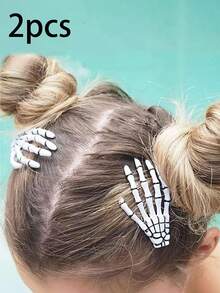 2 Sets Of Halloween White Skull Hair Accessory Costumes (Hair Clips For The Headwear) - Multicolor - View 1