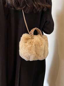 2025 New Fashion Women's Shoulder Bag, Small Niche Design Crossbody Bag, Casual Versatile Simple Chic Handbag, Comfortable Fabric Plush Texture Solid Color Design, Snap Closure, Smooth Long Shoulder Strap, Convenient Handheld Space, In-Vogue Autumn/Winter Bucket/Cloud Bag