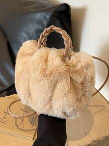 2025 New Fashion Women's Shoulder Bag, Small Niche Design Crossbody Bag, Casual Versatile Simple Chic Handbag, Comfortable Fabric Plush Texture Solid Color Design, Snap Closure, Smooth Long Shoulder Strap, Convenient Handheld Space, In-Vogue Autumn/Winter Bucket/Cloud Bag