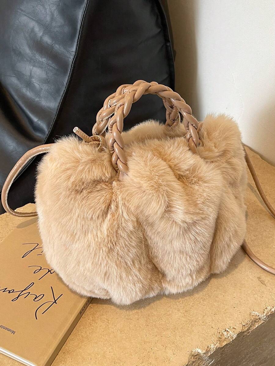 2025 New Fashion Women's Shoulder Bag, Small Niche Design Crossbody Bag, Casual Versatile Simple Chic Handbag, Comfortable Fabric Plush Texture Solid Color Design, Snap Closure, Smooth Long Shoulder Strap, Convenient Handheld Space, In-Vogue Autumn/Winter Bucket/Cloud Bag