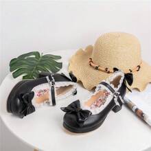 Women Kawaii Mid Block Heel Mary Jane Rockabilly Pumps With Bow Platform Chunky Heel Cute Sweet Shoes Valentines