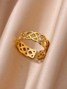 1 件装不锈钢空心交织戒指，适合女士男士开口金色可调节交叉戒指情侣珠宝礼物 - 1 - 查看 2