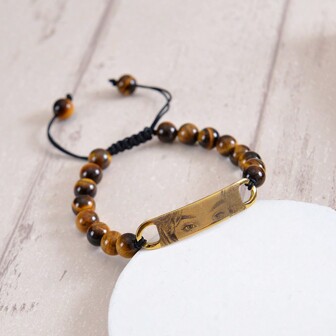 Customized Eye Design 8mm Tiger Eye Stone Bracelet, White Turquoise Bracelet, Black Matte Stone Bracelet, Customizable Photo & Text Couples Bracelet