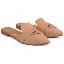 Mule Feminino Sapatilha Sapato Mocassim Muller Bico Fino com Entrelaçado Bege