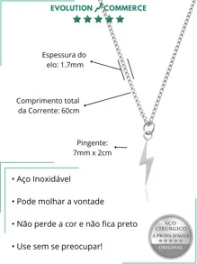 Men's Necklace Chain With Thunder Lightning Pendant Stainless Steel Does Not Turn Black Chain Cord Can Get Wet Antiallergic Original - 銀色 - 查看 4