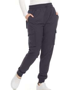 Women's Cargo Scrub Jogger Pants – 4-Way Stretch, Elastic Waist, Multiple Utility Pockets, Wrinkle-Resistant, Workwear For Nurses & Healthcare Professionals - PEWTER - View 5