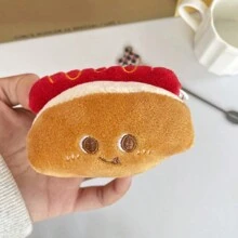 1 pieza Llavero de peluche con diseño de dibujos animados, llavero de poliéster casual y adorable con motivos de comida y bebida como hot dog, pata de pollo, hamburguesa, papas fritas, expresiones de comida, accesorio colgante para mochila, escuela, oficina, amigos, cumpleaños, vacaciones, de vuelta a la escuela, accesorio para coche, dije para bolsa, mochila