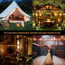 50/100FT S14 Solar Outdoor String Lights, 2700K Warm White Patio Lights, IP44 Waterproof, 12+1/24+1 Shatterproof Bulbs, E12 Bases Bulbs Replaceable, Dimmable Outside Edison Hanging Light, Suitable For Gardens, Backyard, Roof, Cafes, Campsites, Room Decoration, Home Decoration. - 2700K 暖白光 - 查看 7