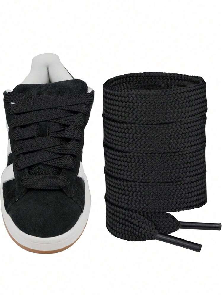 1 Pair 120cm/47.24 Inch Flat Shoelaces For Men And Women Sports Shoes,Women Men Sneakers Shoes, Casual Shoes,White Shoes,Basketball Shoes,Trainers Running Shoes - Black - View 1