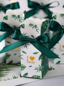 20pcs Saudi National Day Celebration: I Love Saudi Green Coconut Tree Chocolate Candy Box With Ribbons - Patriotic Party Favor - Multicolor - View 10