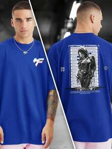 NOTHING IS ETERNAL 100% Cotton Printed T-Shirt Front And Back GPJ1 - 寶藍色 - 查看 1