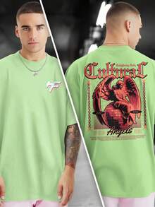 CULTURAL ANGEL 100% Cotton Printed T-Shirt Front And Back GPJ1 - 薄荷綠 - 查看 1