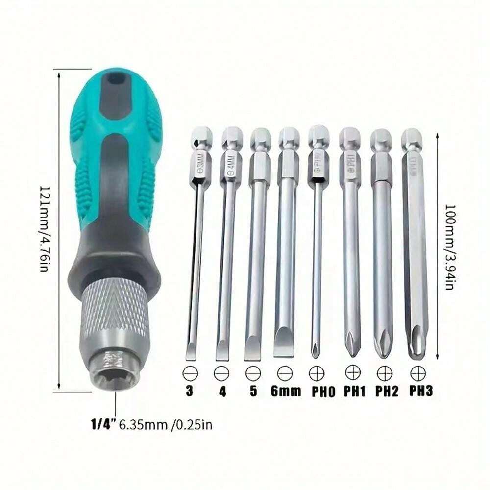 Multifunctionele schroevendraaierset, 6-in-1 Tech schroevendraaierset, sterke magnetische 4 soorten kleine schroevendraaierbits, combi-schroevendraaier voor het werk, antislip stof