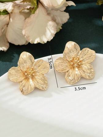 1 Pair Exquisite Multicolor Dopamine Inspired Golden Floral Stud Earrings For Women, Wedding Gift