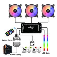 Quạt tản nhiệt máy tính Aigo AR12 120mm RGB, tản nhiệt Aura Sync, cổng Sata, bộ làm mát 12cm, quạt điều khiển im lặng Argb, bộ 5 quạt tản nhiệt - AR12 5IN1 - Xem 3