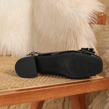 Zapatos de tacón bajo cómodos con punta cuadrada, lazo y talón sin respaldo para primavera - Negro - Ver 5
