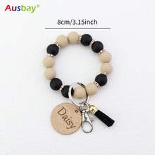 Ausbay Customized Silicone Beaded Wristlet Keychain With Custom Tag Fashion Bag Charm Bag Lanyard Personalized Name Bangle Key Chain Women Or Men Gift - White - View 3