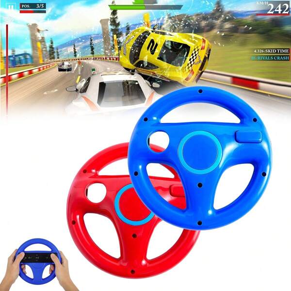 2 paquetes Soporte para volante de juego de carreras de kart con diseño de controlador de volante rojo y azul