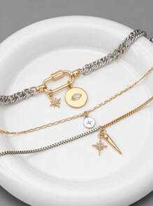 1pc Metal Minimalist Multi-Layer Necklace, Fashionable & Versatile Daily Wear For Women - Gold - View 5