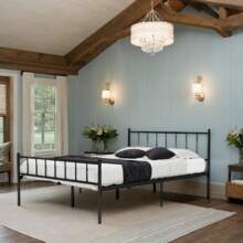 Industrial Style Metal Platform Bed Frame,14 Inch Black Bed Frame,Storage Space Under Bed Frames, Heavy Duty Steel Slat Support, No Box Spring Needed, Easy Assembly - Black - View 2