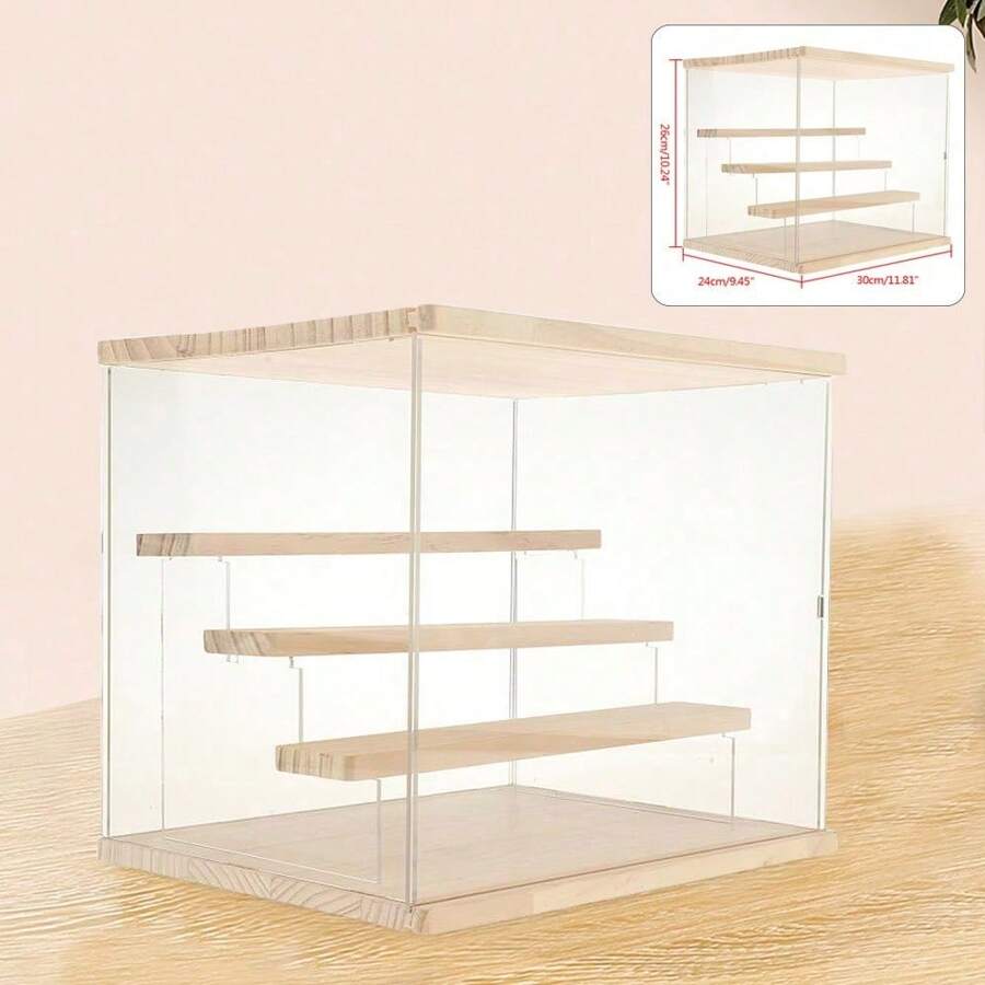 ZhdnBhnos LINSIE Clear Acrylic Display Case Countertop Box Organizer Stand Dustproof Showcase 30.5 *24*26cm The Best Gift/Present For Family&Friends Happy Christmas - Màu Khaki - Xem 1