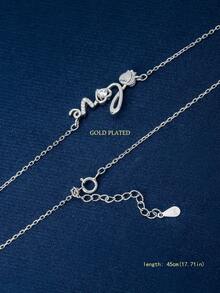 1 件时尚玫瑰爱心吊坠项链，925 纯银可调节长度女士项链，礼物 - 銀色 - 查看 7