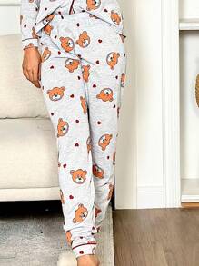 Women's American Cold Weather Pajamas Blogger Set Long Sleeve Shirt And Pants Premium Buttons Winter Front Opening - 灰色 - 查看 4