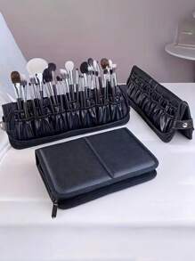 Makeup Brush Bag Organizer Foldable Makeup Brush Artist Case Travel Brush Holder Portable Zipper Professional Handbag For Travel Home Gift - Black - View 2