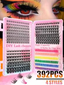 392 piezas Racimos de pestañas individuales coloridas de gran capacidad con tallo ancho, rizado D, de 10-16 mm, con temática de Halloween, para DIY. Volumen dramático y 7 colores mezclados, look natural, extra grueso, efecto plumoso, ultra suave, super ligero, pestañas postizas individuales reusables segmentadas, kit de extensión de pestañas para uso en casa en Halloween, cosplay y vida diaria